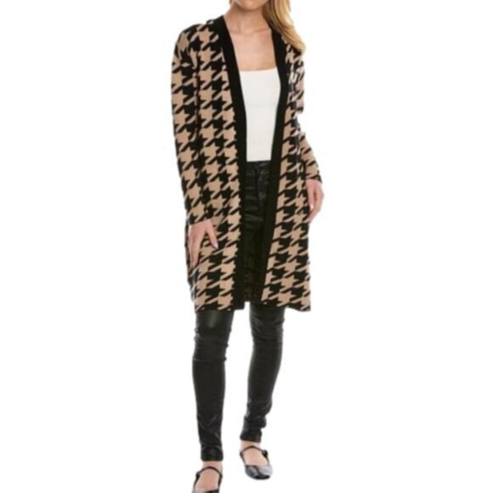 Joseph A. Houndstooth‎ Black and Tan Duster Length Cardigan Sweater Plus Size 3X